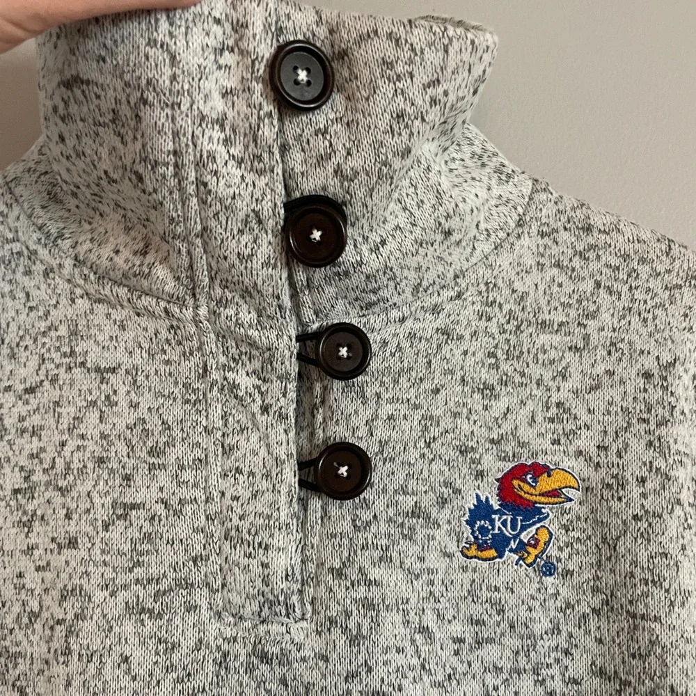 Champion Pullover Mens Medium Grey KU Kansas Jayhawks Fleece Button NCAA